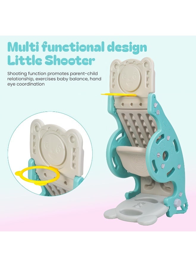 شو وو لعبة هزازة 3 في 1 للأطفال الصغار، زحليقة للأطفال مع حلقة كرة سلة، حصان هزاز قابل للطي متعدد الوظائف، حصان هزاز قابل للطي متعدد الوظائف، مجموعة زحليقة تسلق لمركز أنشطة الأطفال، زحليقة ملعب قابلة للطي، للاستخدام الداخلي والخارجي، للأولاد والبنات من عمر 1-6 سنوات (لون المحيط الأخضر) - Image 5